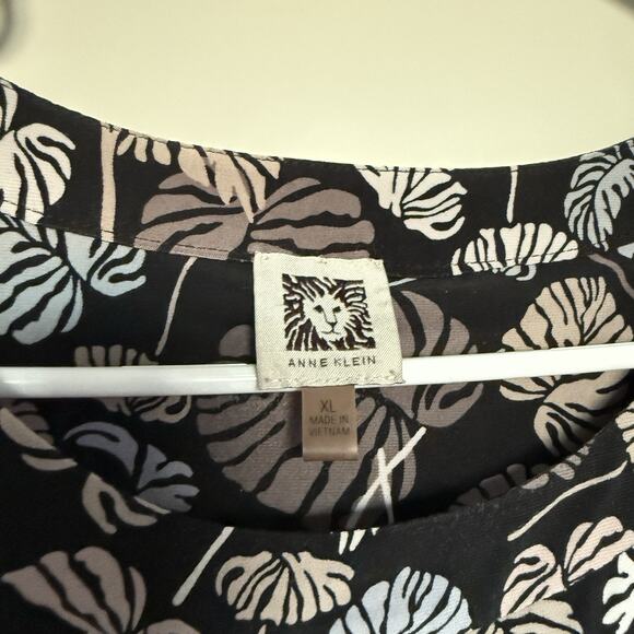 Anne Klein Womens Top XL Black Palm Leaf Colorful Coastal Flowy Modest Spring - Picture 3 of 5